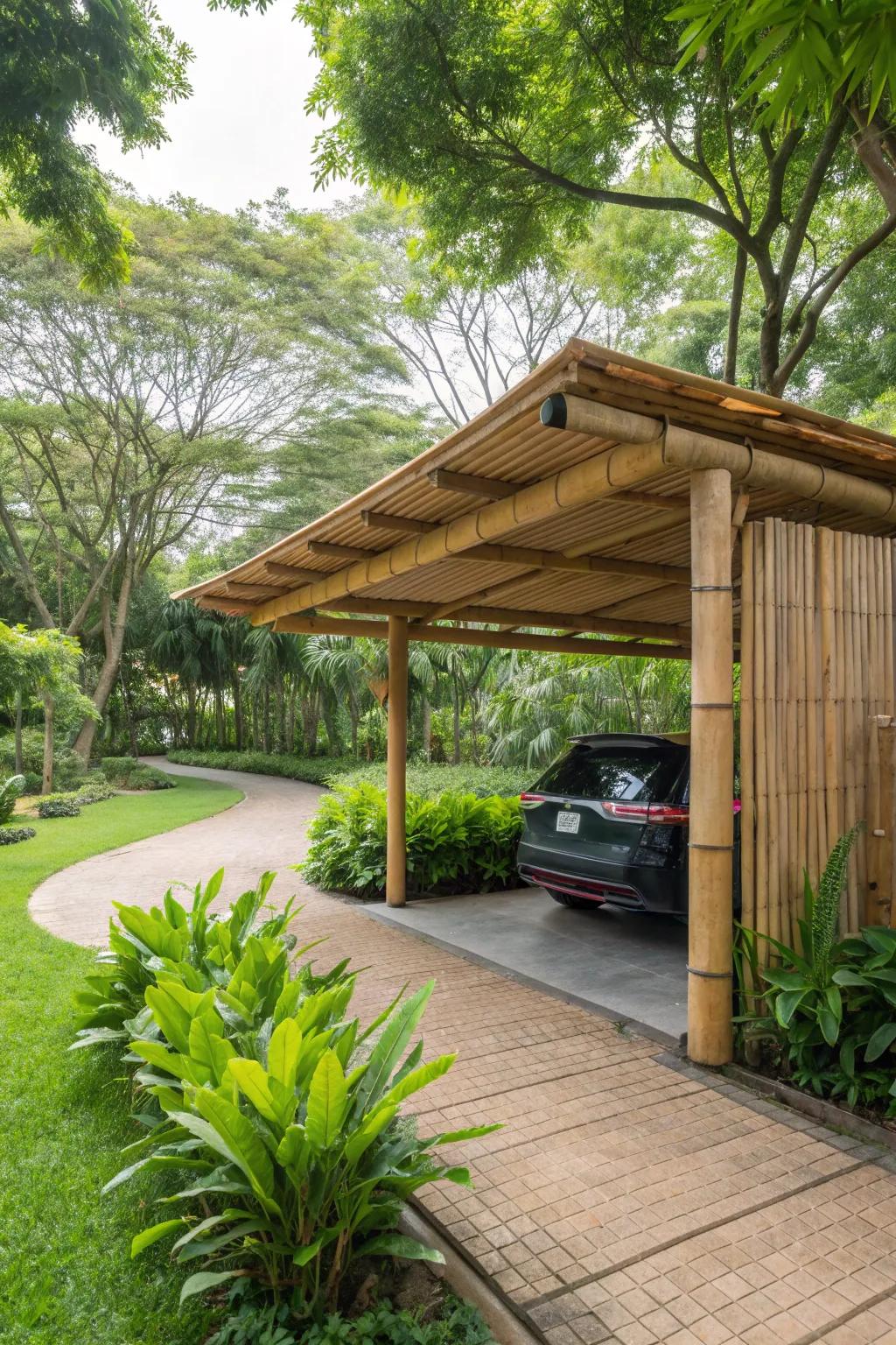 Eco-conscious carport using sustainable materials for a greener future.