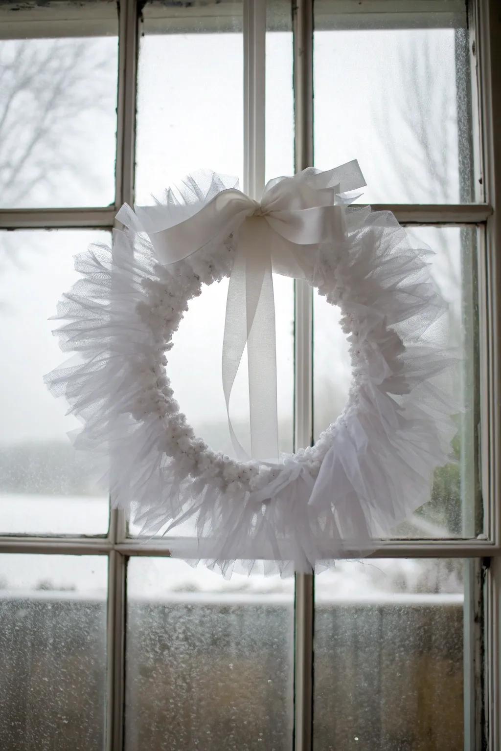 A snowy white tulle wreath, perfect for winter.