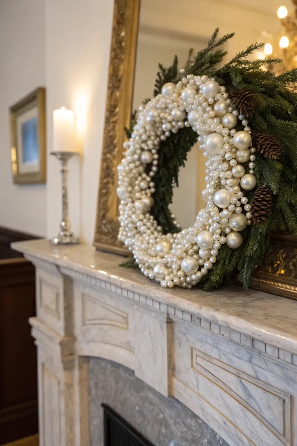 A glamorous and sophisticated white pearl wreath.