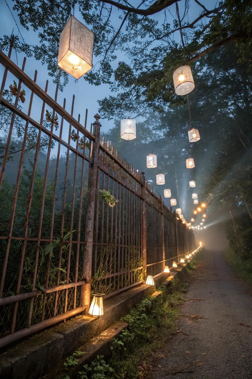 Floating lanterns create a fairytale-like atmosphere.