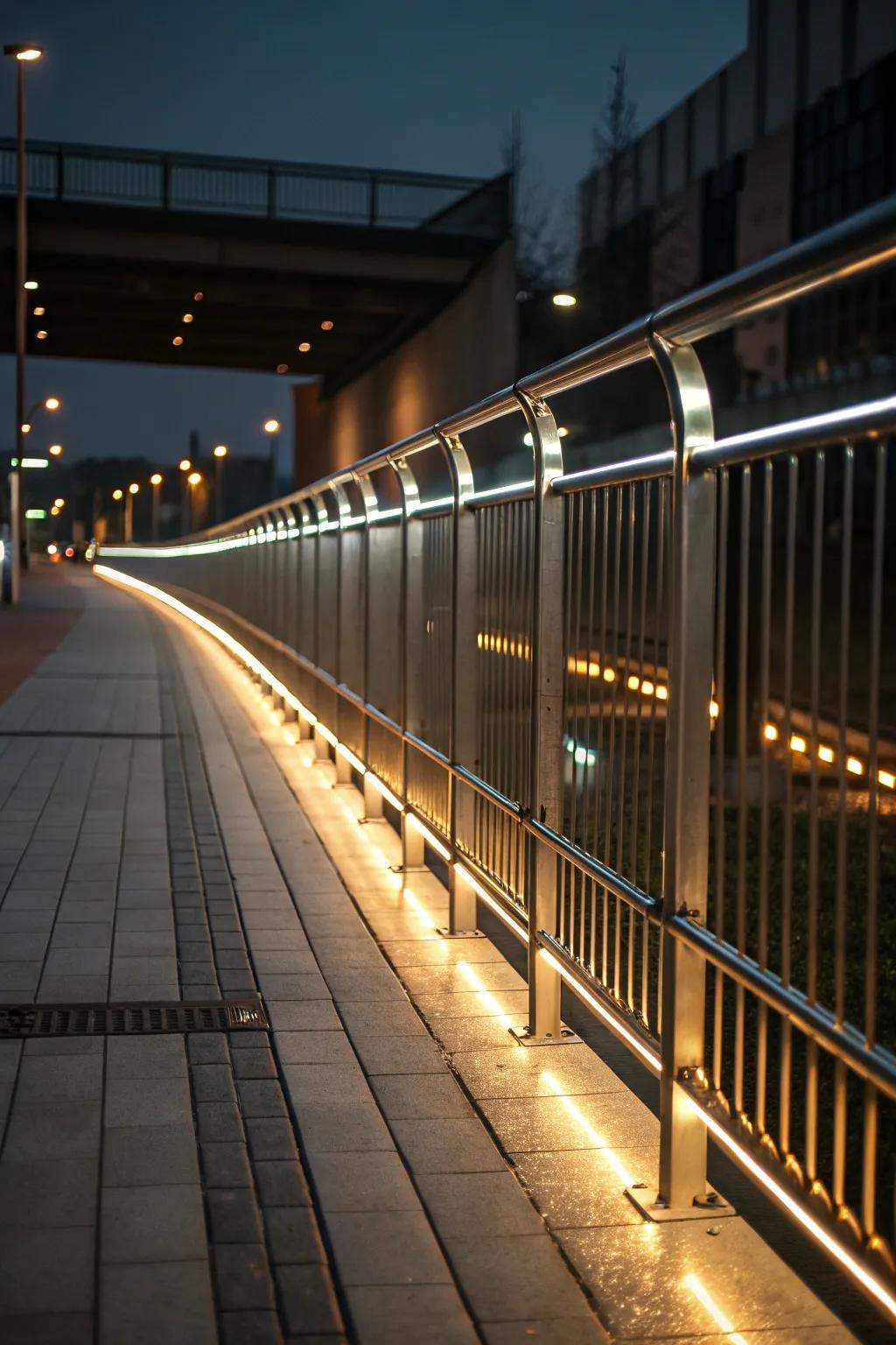 Under-rail LED lights provide a modern, futuristic touch.
