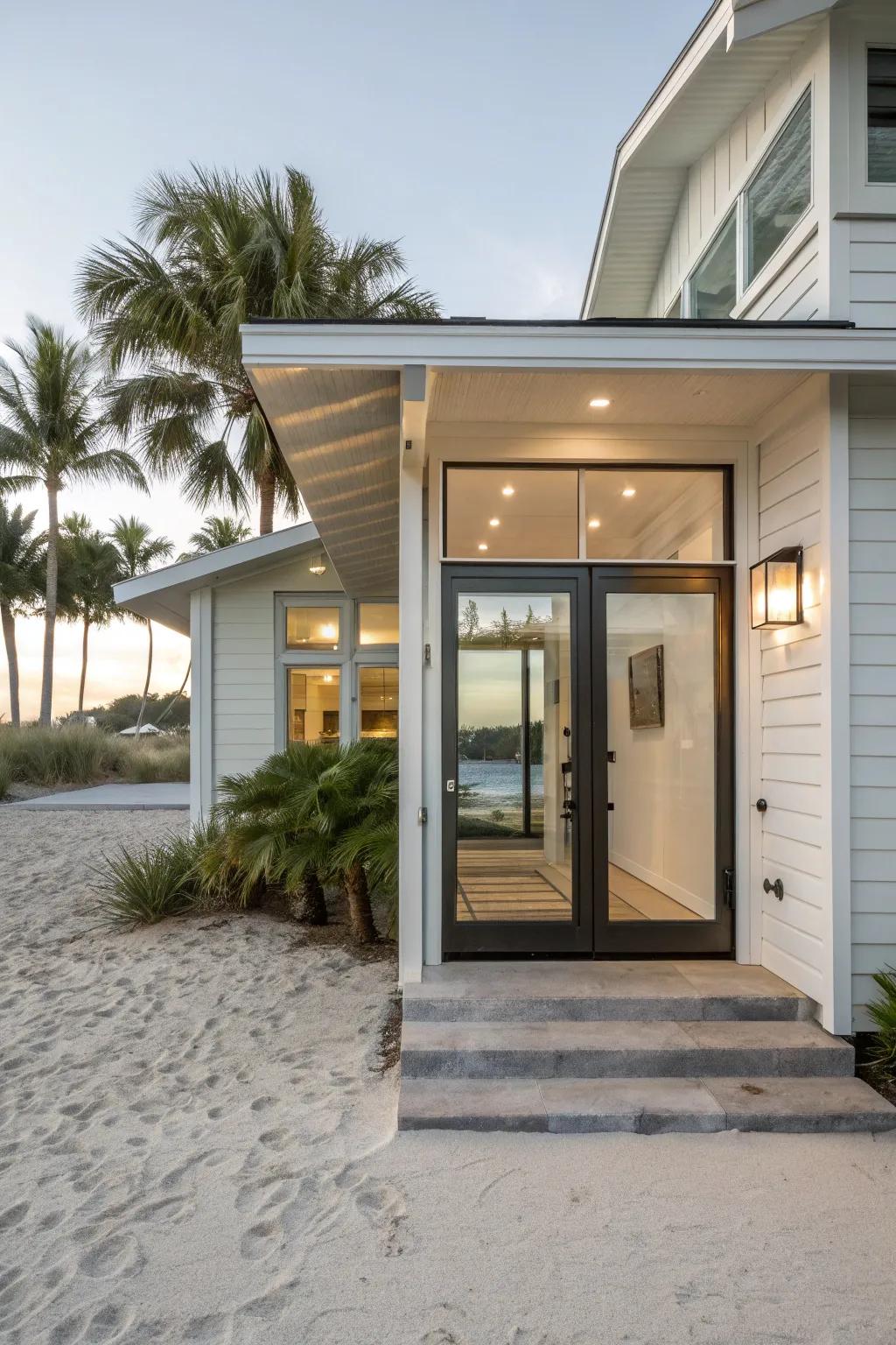 Modern glass panels offer a sleek, light-filled entrance.