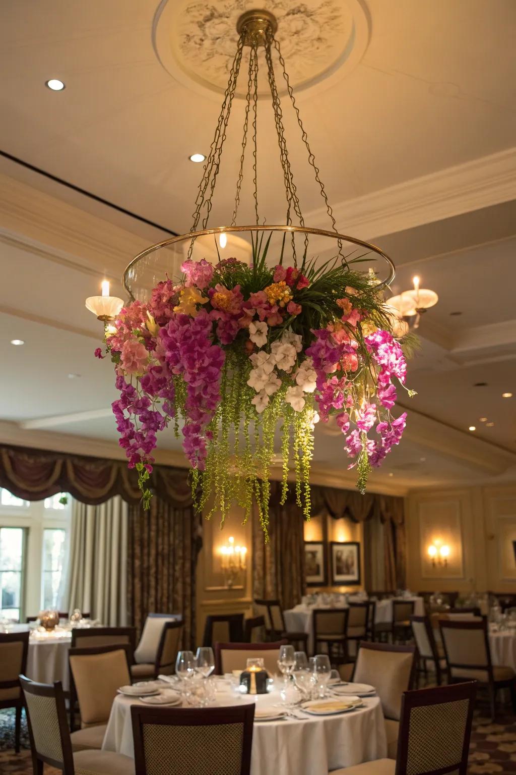 A chandelier of Vanda orchids makes a grand botanical statement.