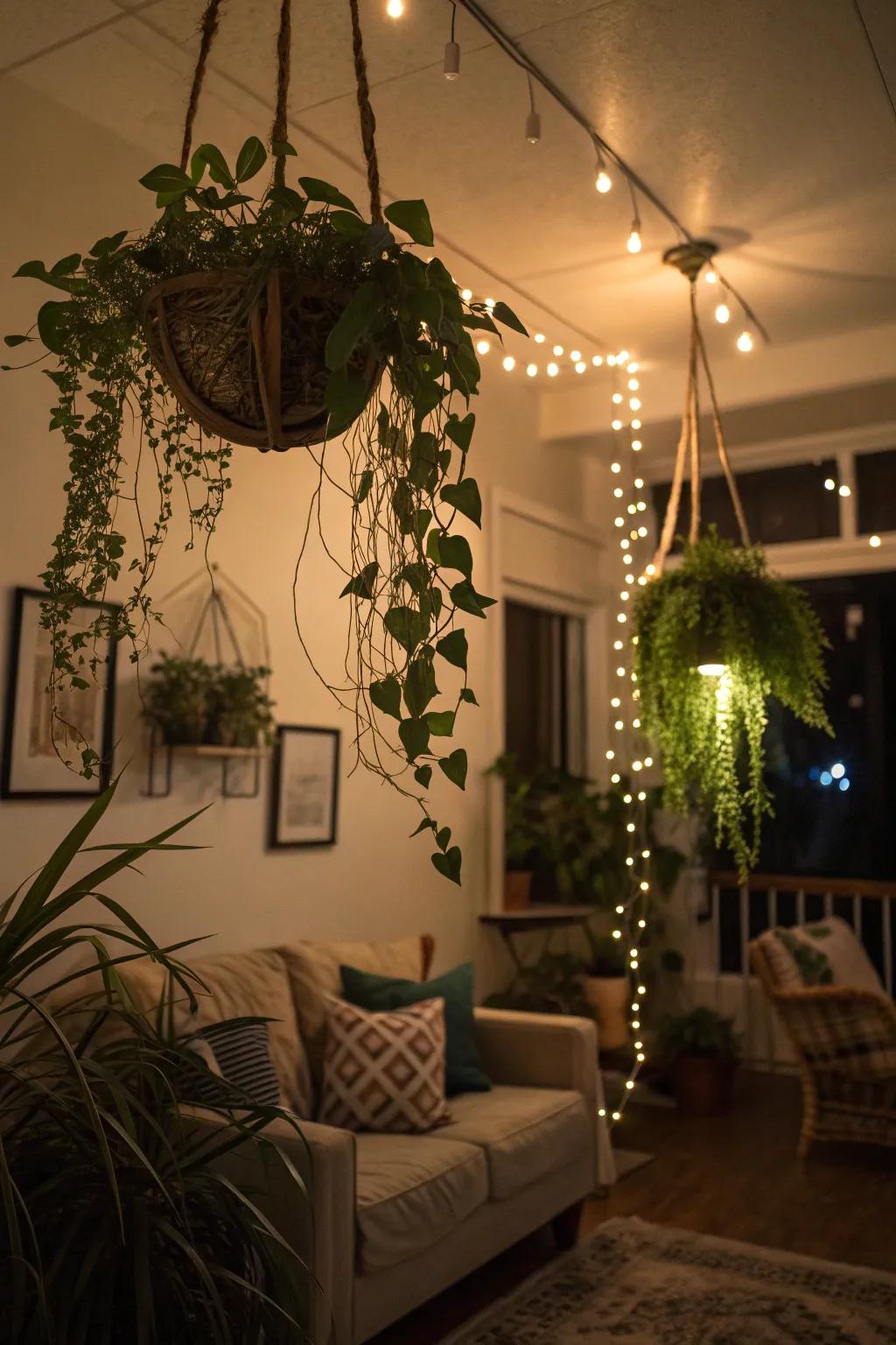 String lights add a magical evening glow.