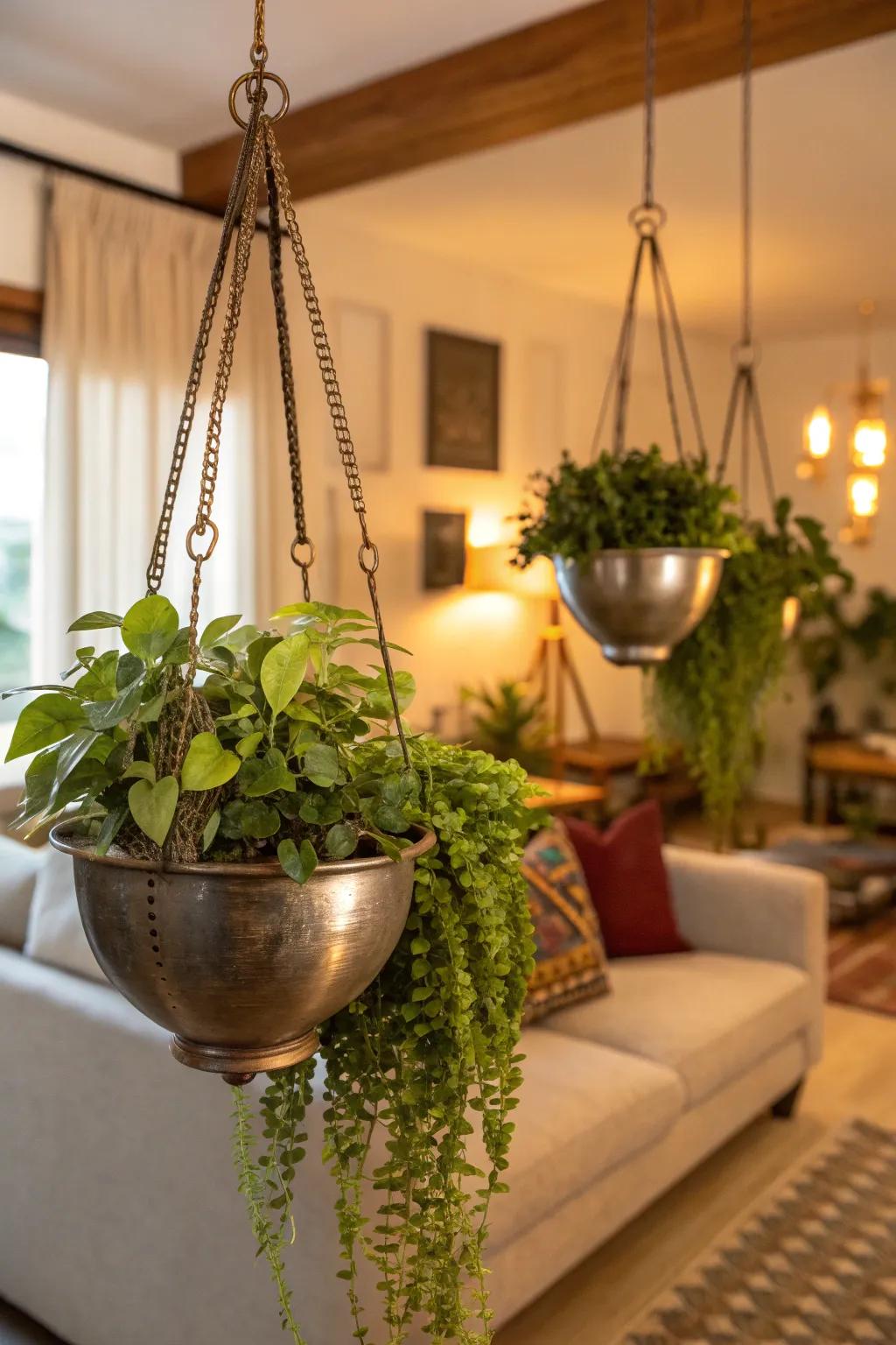 Metallic planters add a chic contrast.