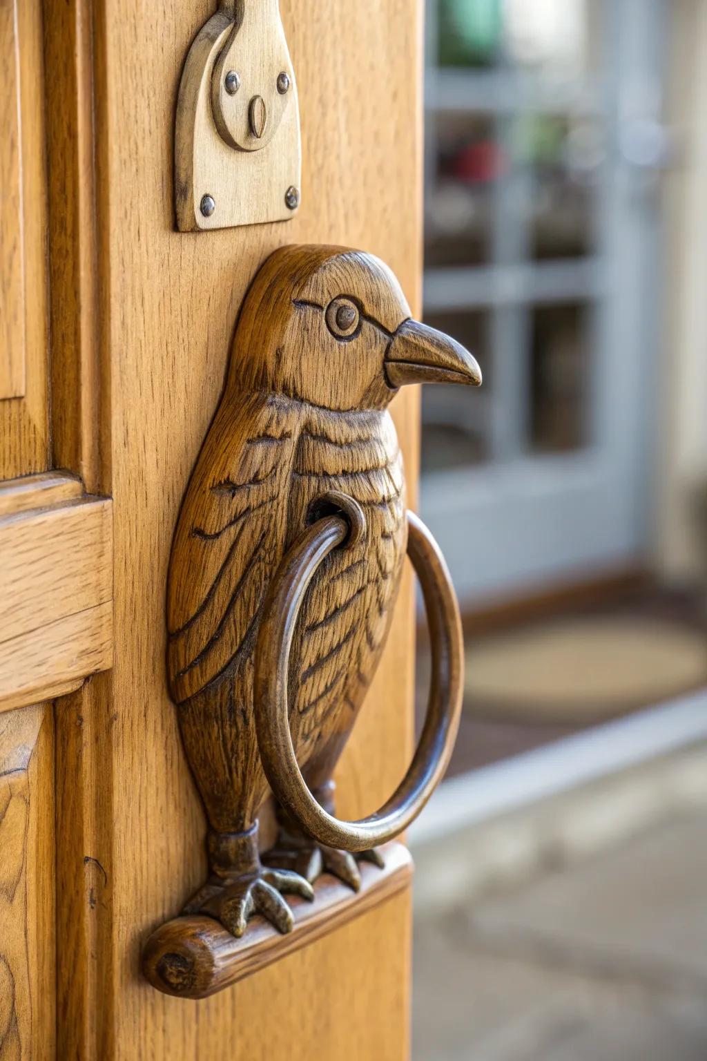 A charming penguin door knocker for a unique entryway.