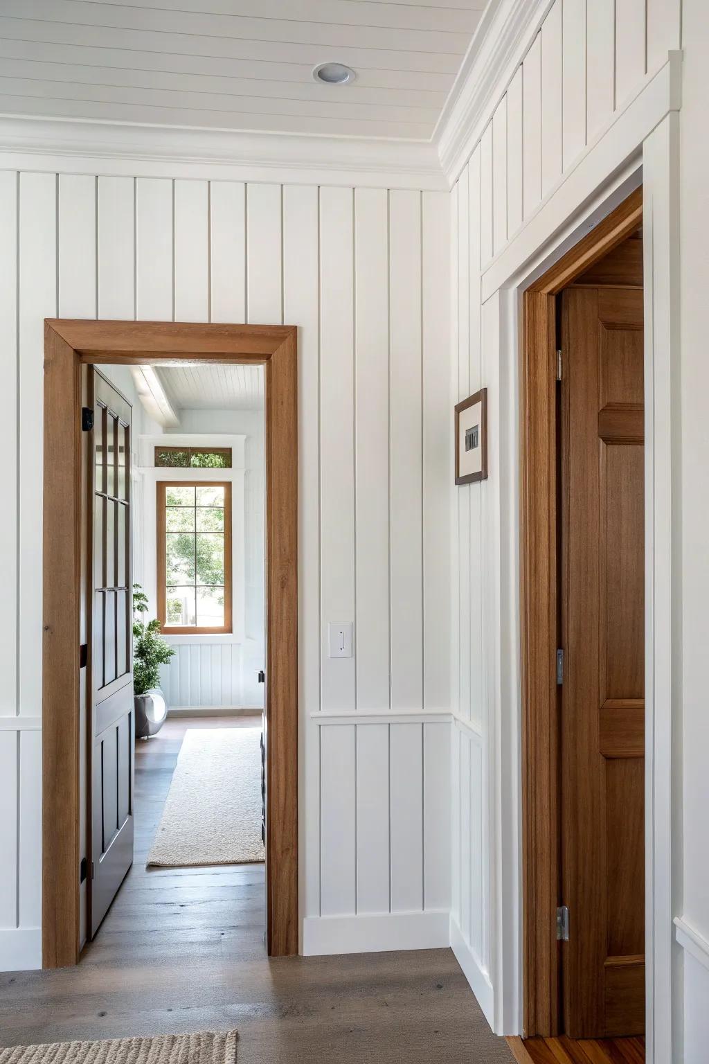 Shiplap walls add texture and charm to the entryway