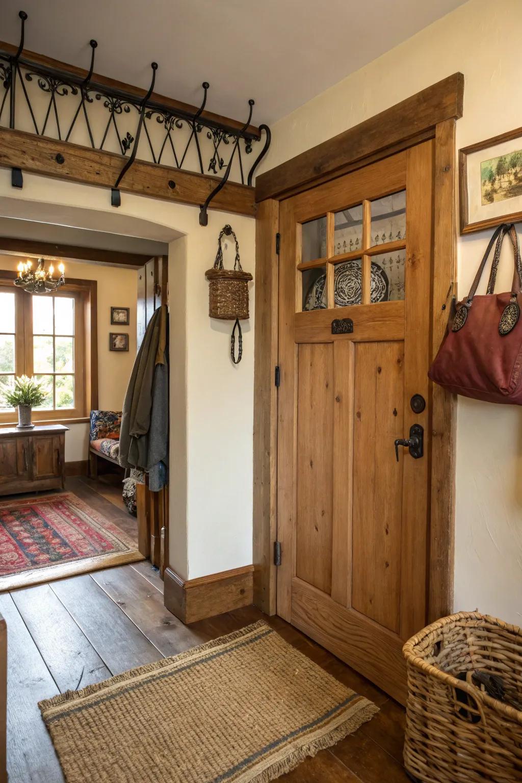 Functional hooks blend style and practicality in the entryway