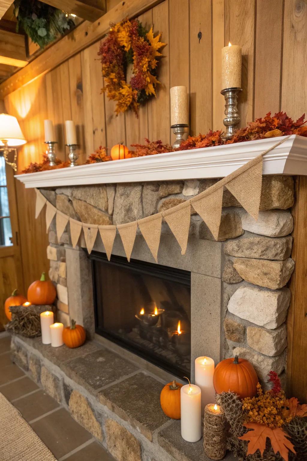 A simple burlap garland adds elegance to any mantel.