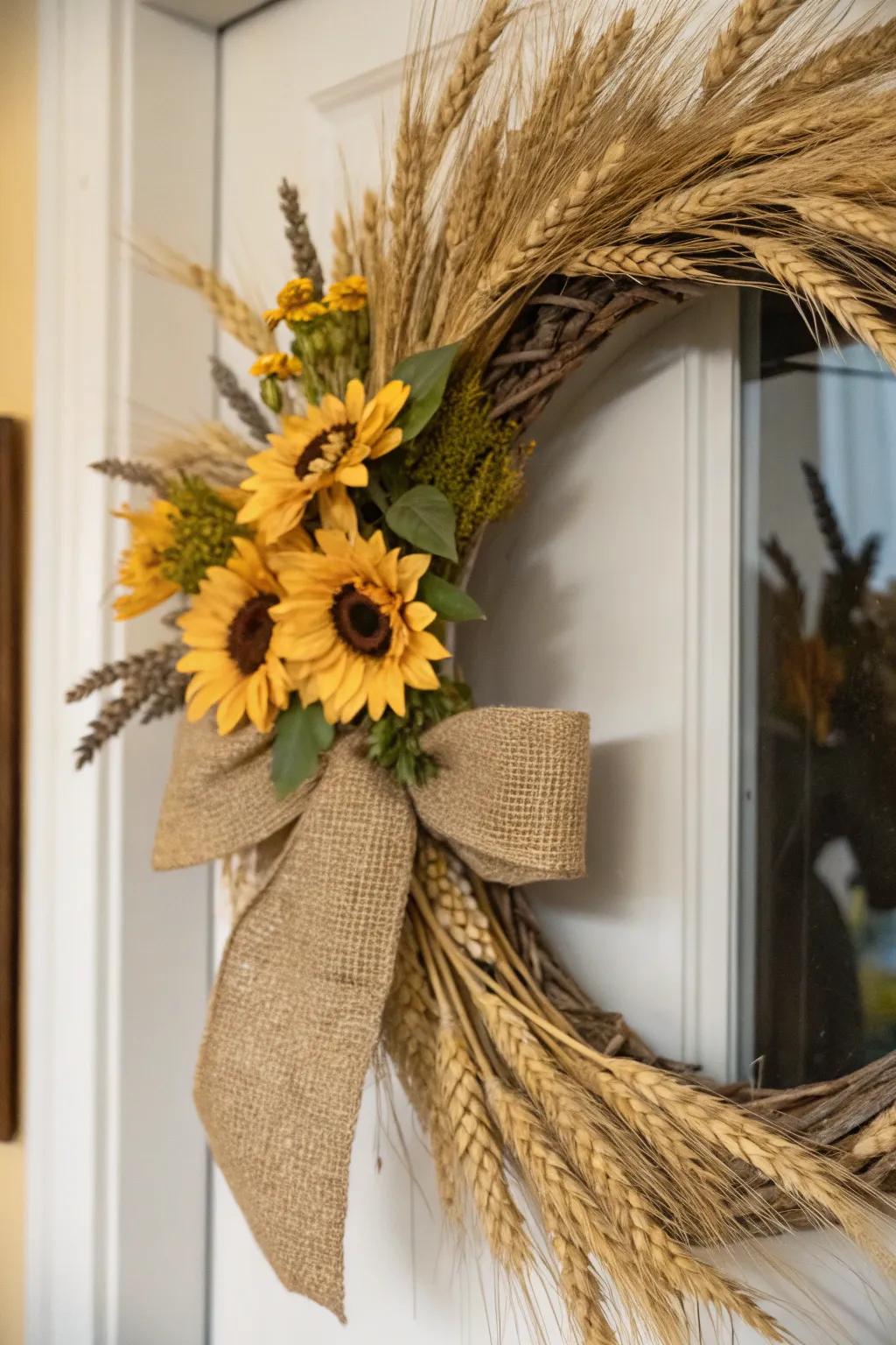 Dried wheat adds a touch of harvest-inspired whimsy.