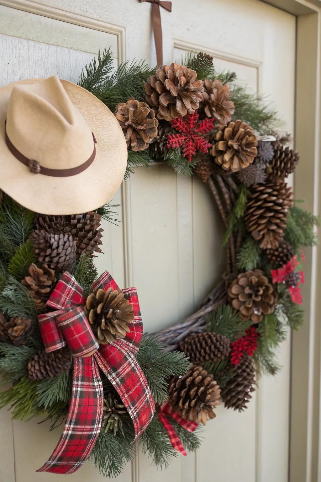 Pinecones add earthy elegance to your Western-style wreath.