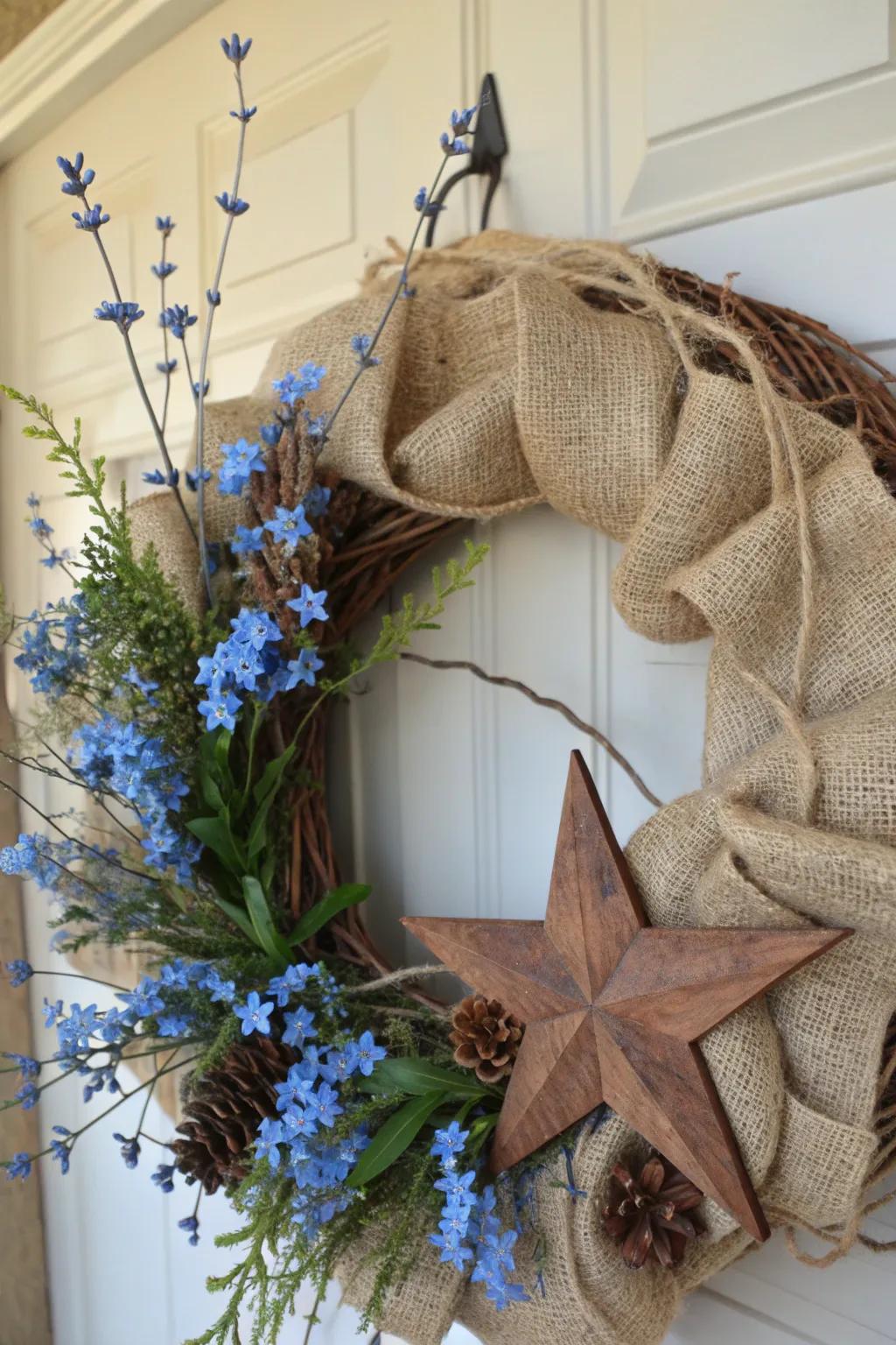 Burlap and blue create a fresh twist on Western decor.