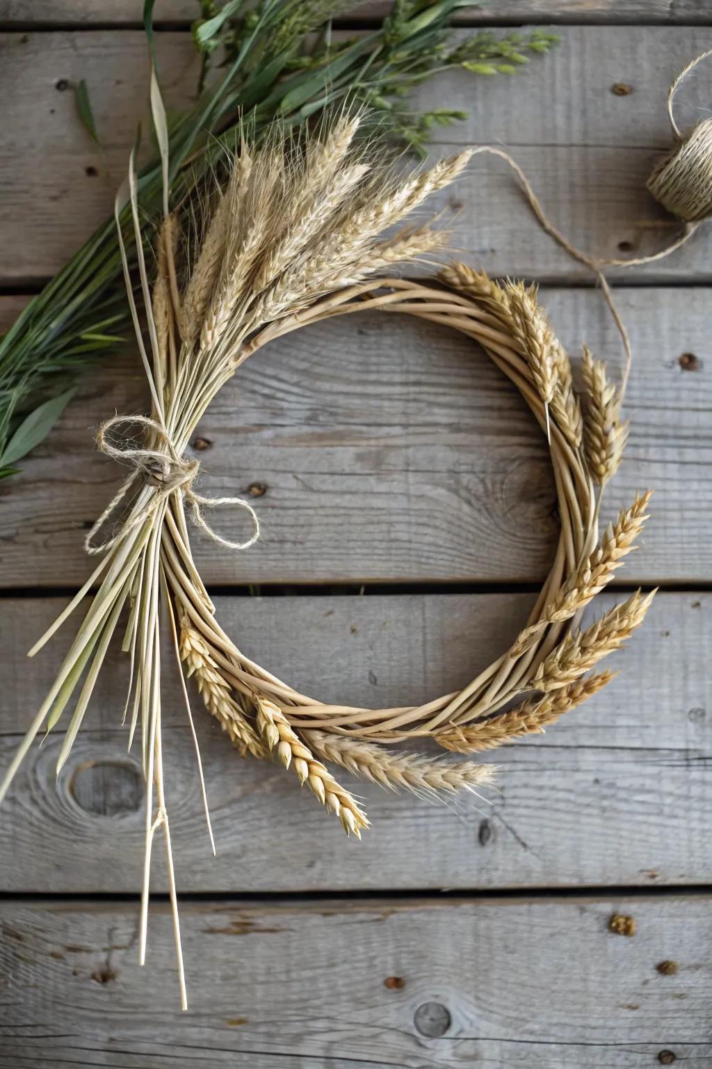 Wheat and twine create a simple, elegant Western wreath.