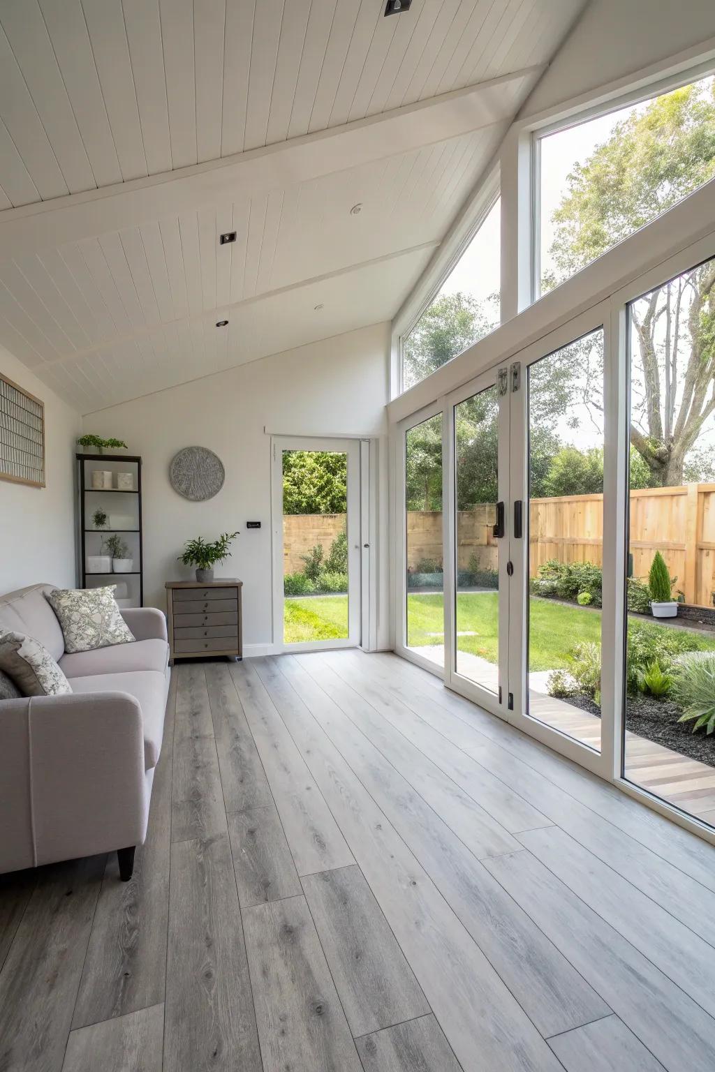 Vinyl plank flooring gives a modern and minimal look.