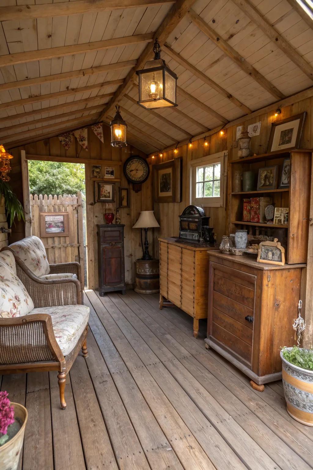 Reclaimed wood adds vintage charm and character.