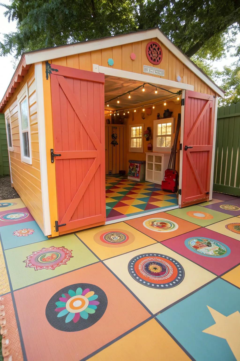 Colorful vinyl patterns add a lively touch to your she shed.