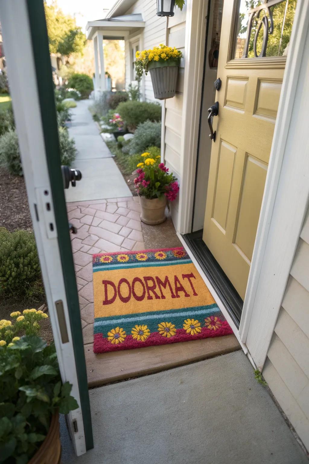 A decorative doormat adds personality and warmth to your entrance.