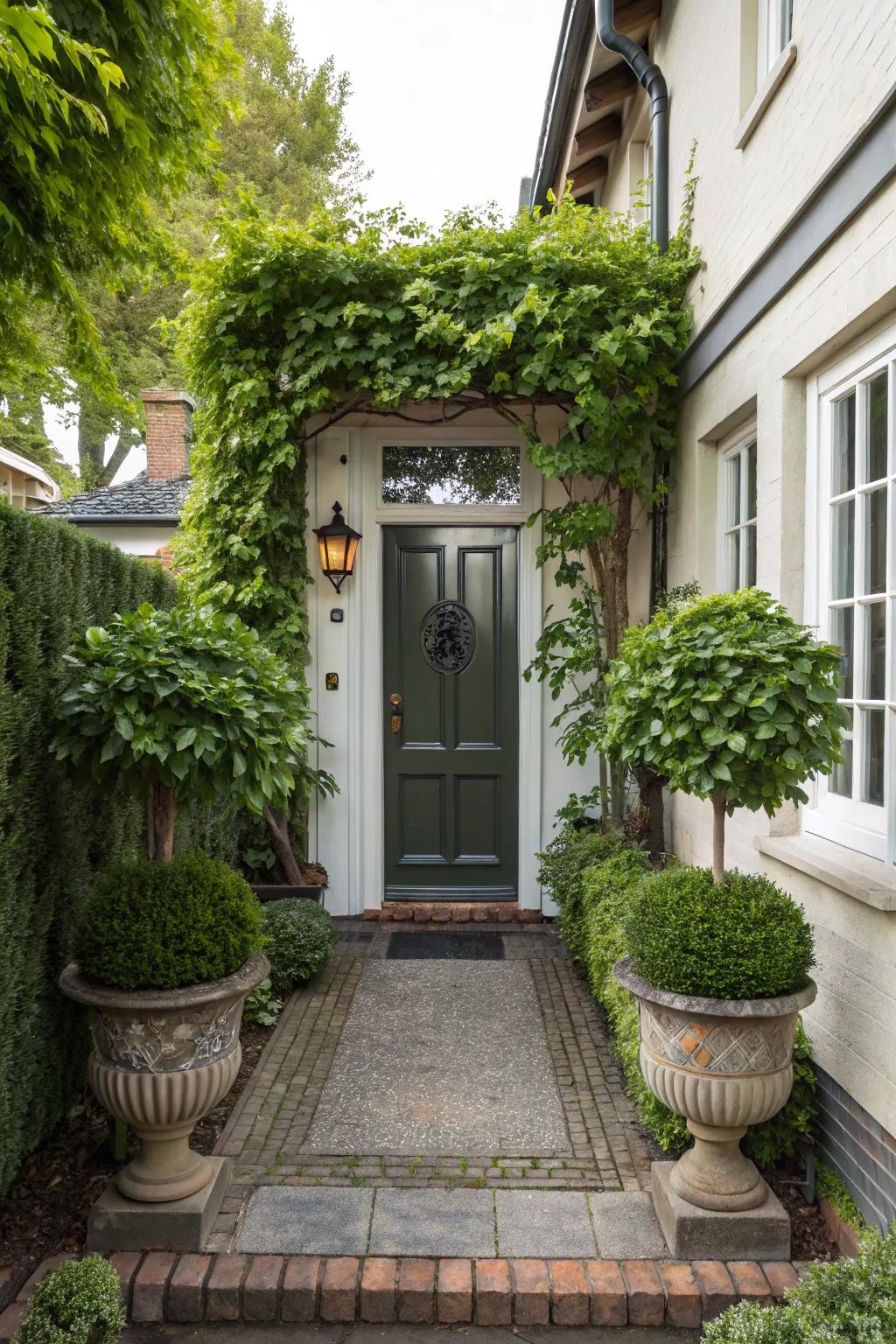 Symmetrical planters provide a balanced aesthetic.
