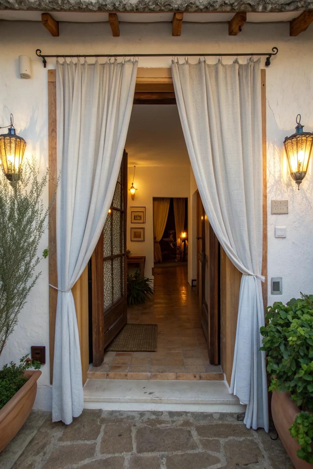 Curtains add texture and subtle separation.