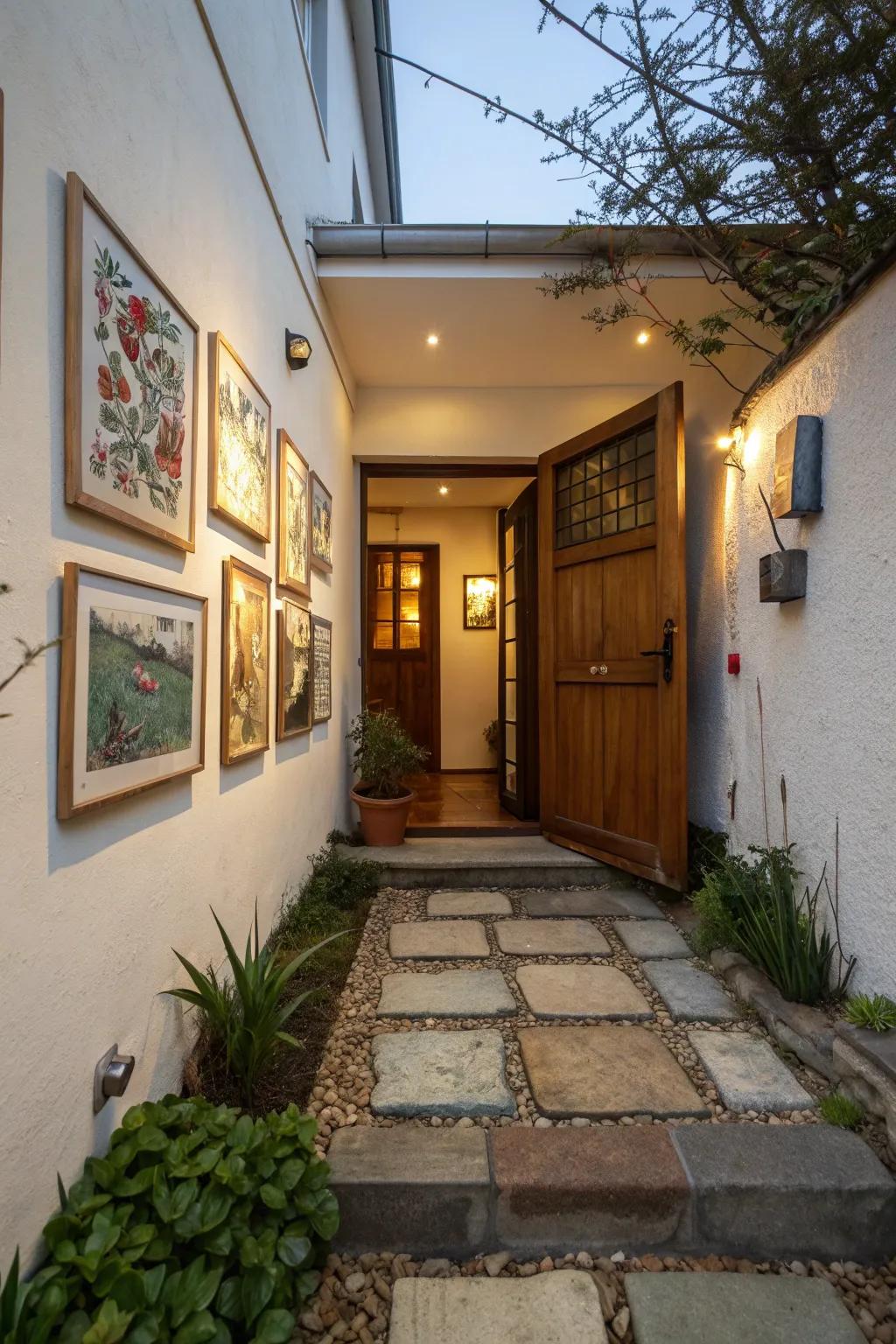 Artwork adds personality and color to the entrance.