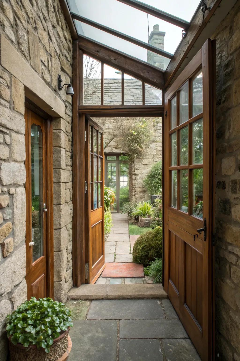 Glass elements create a bright and open atmosphere.