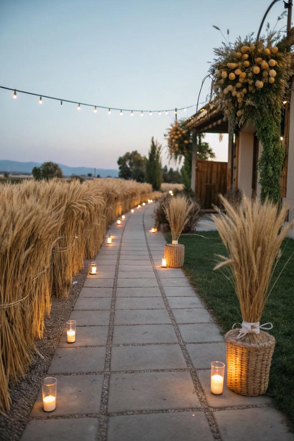 Keep your decor fresh with a seasonal wheat shelf display.