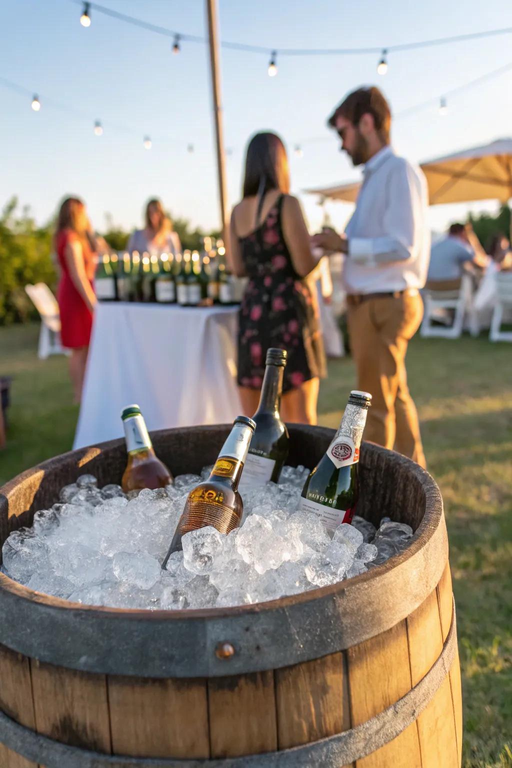 A wine barrel ice bucket perfect for entertaining.
