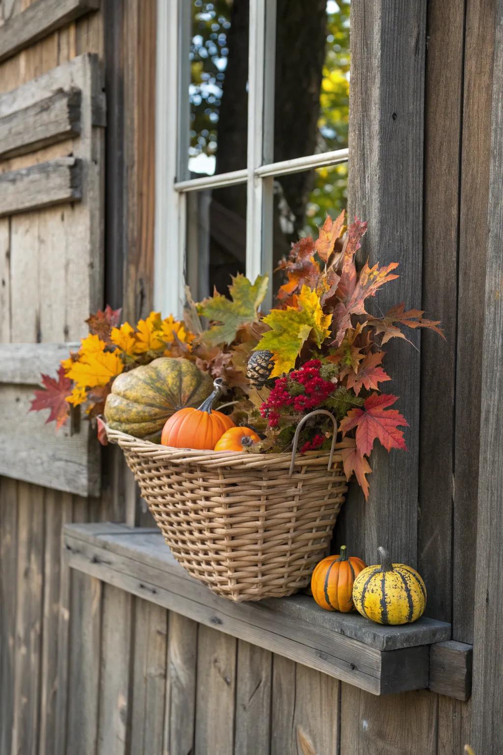 Charming basket as a window box.