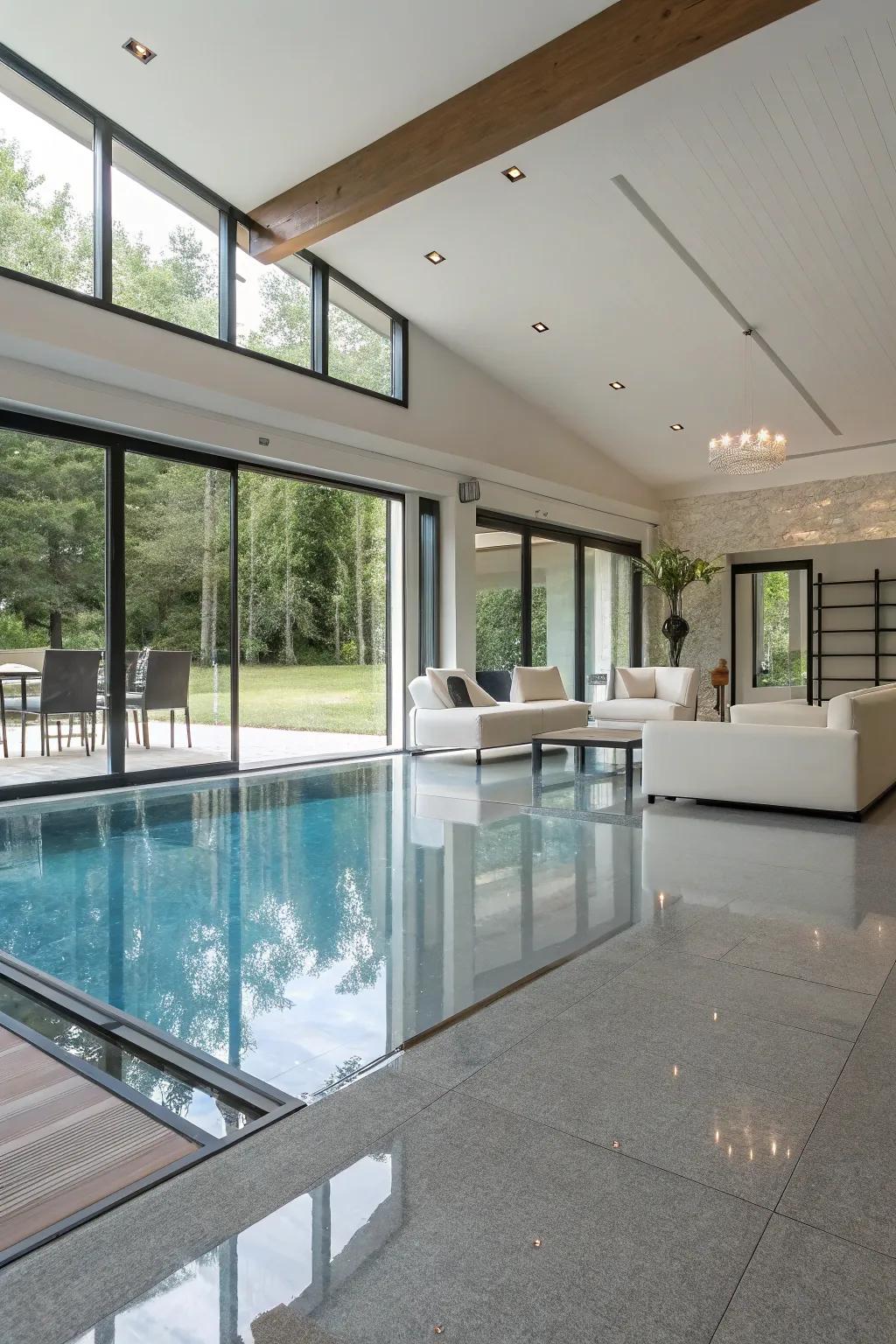 Epoxy flooring offers a glossy and modern finish for durability.