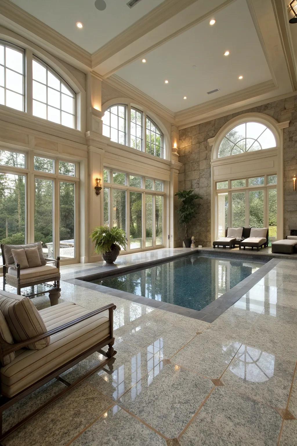 Granite flooring provides natural strength and a unique aesthetic.