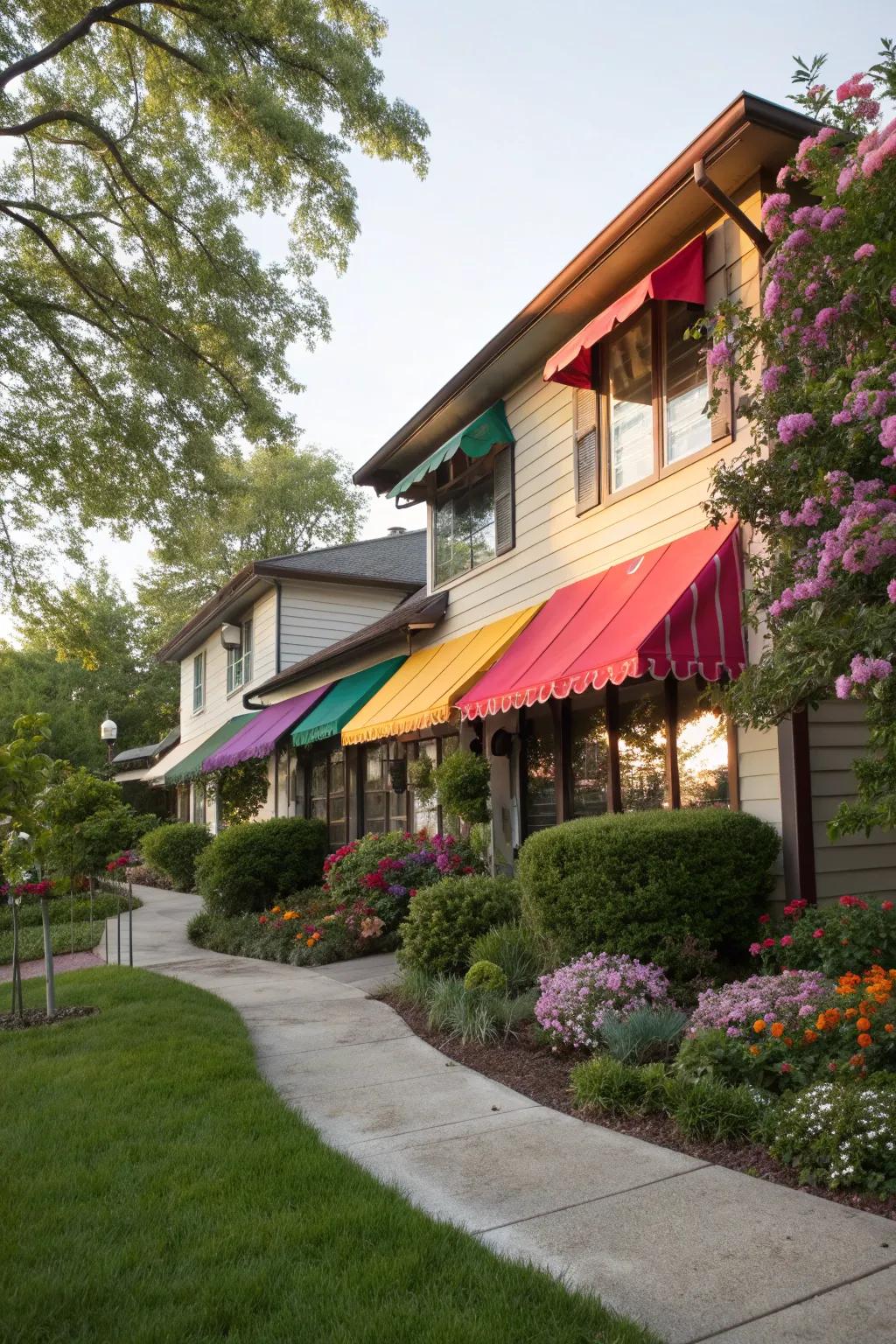 Canvas awnings add a vibrant pop of color to any home.