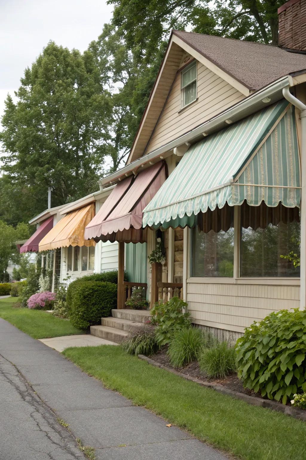 Mixed materials create unique and stylish awnings.