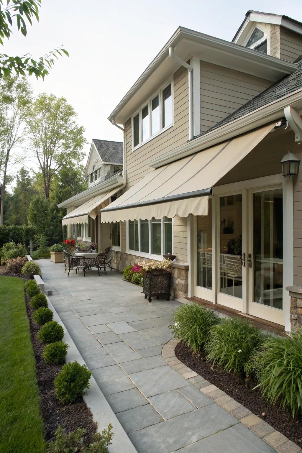 Privacy-focused awnings provide seclusion with style.