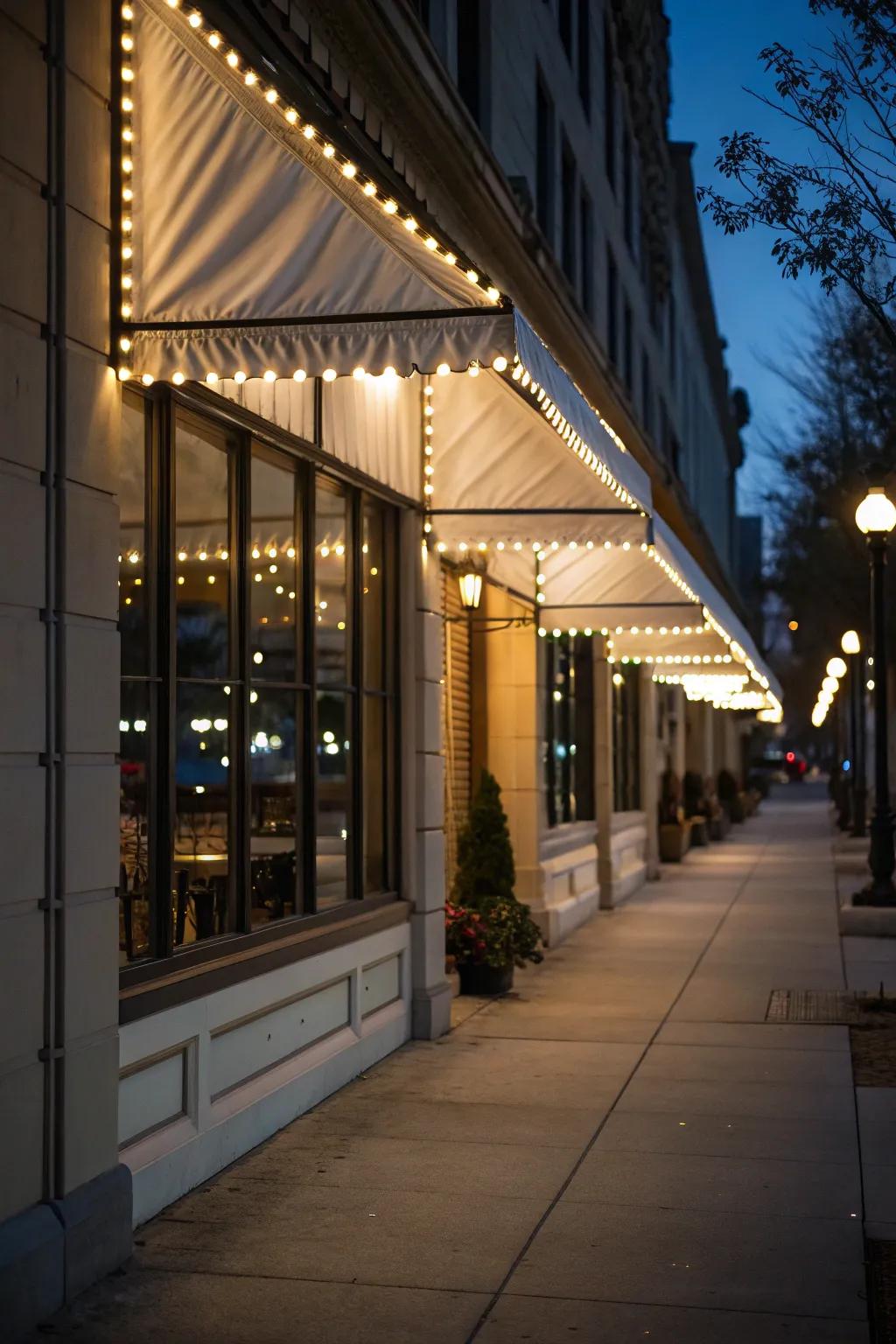 Integrated lighting adds a magical glow to awnings.