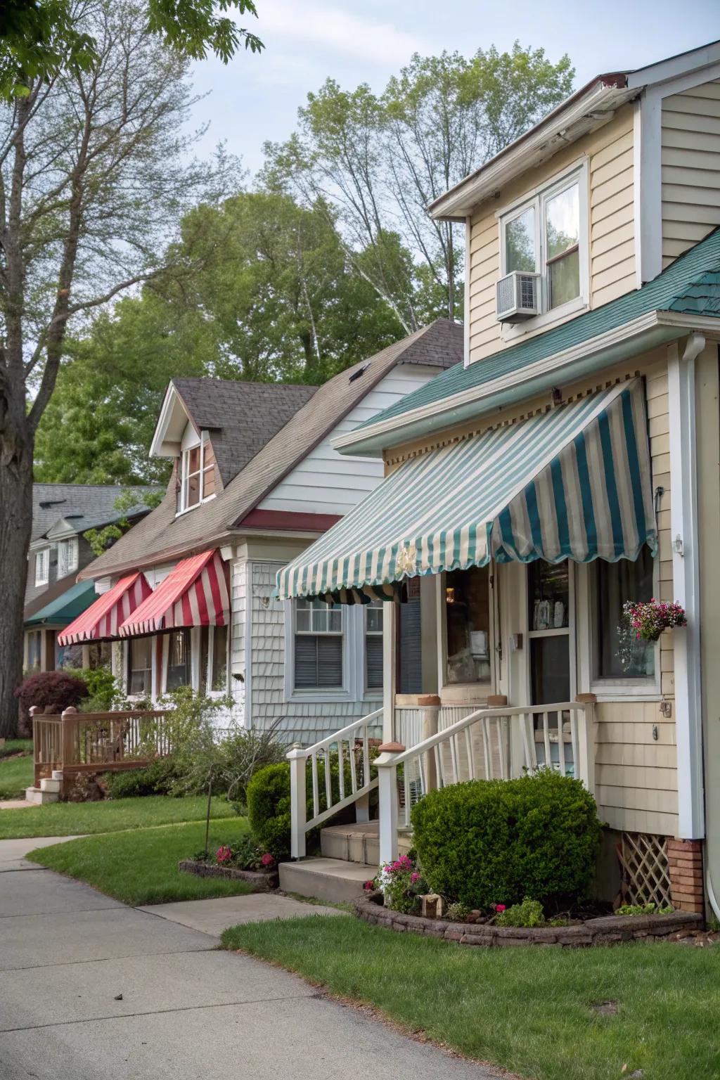 Unexpected awning placements add charm and functionality.