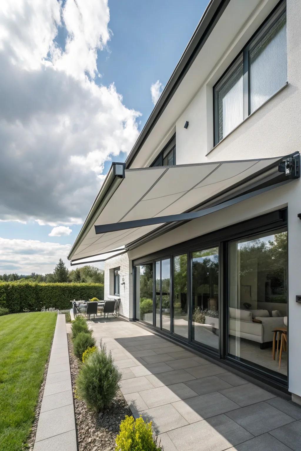 Smart awnings adjust automatically for convenience.