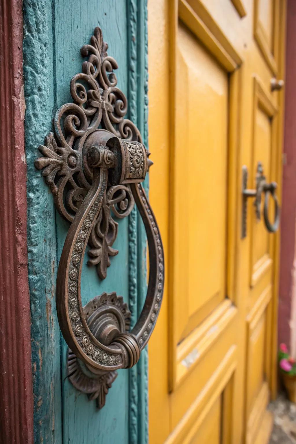 A decorative door knocker showcasing style and personality.
