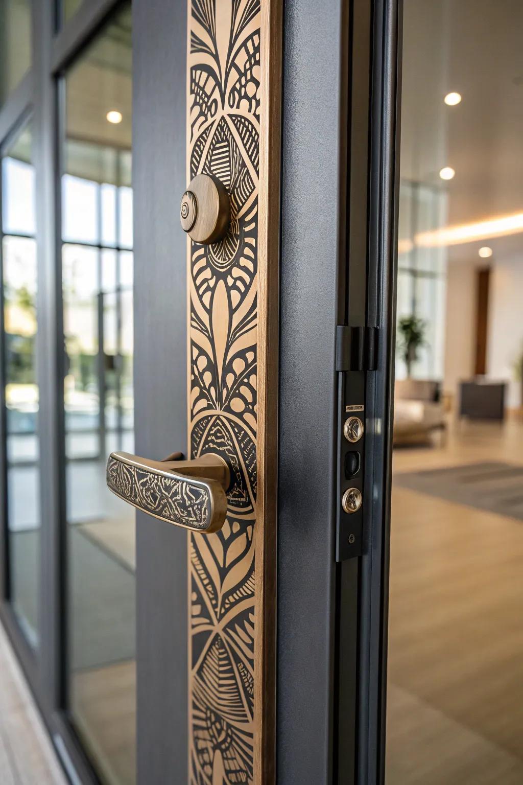 Artistic door handles making a bold statement on a contemporary entrance.