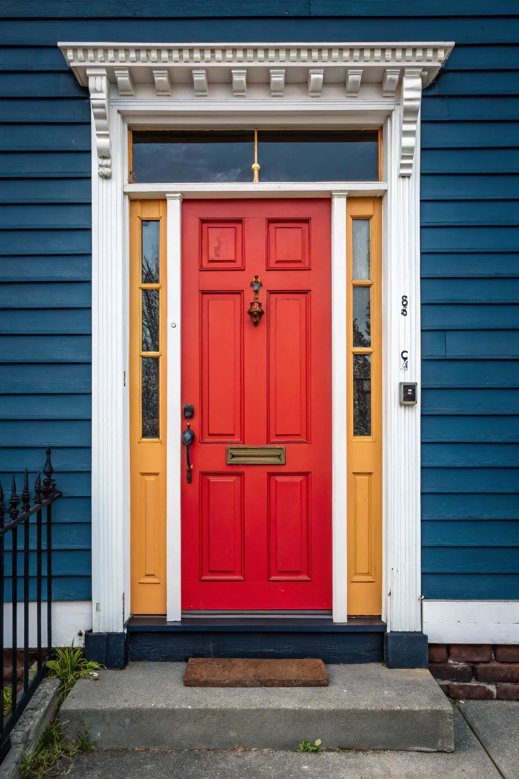 Bold color accents infusing personality and vibrancy into an entrance.