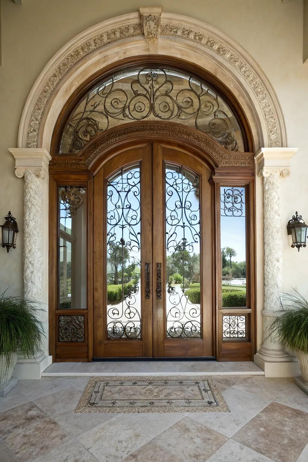 Arched window inserts adding elegance and light to an entrance.