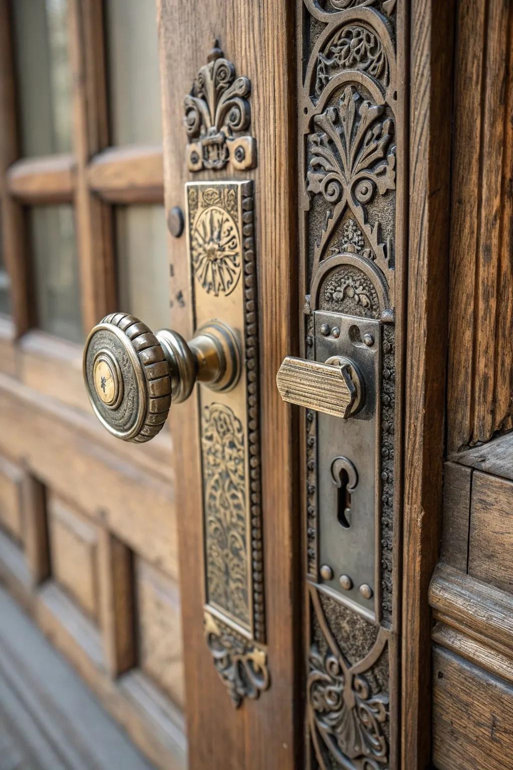 Intricate lock sets offering security and style.
