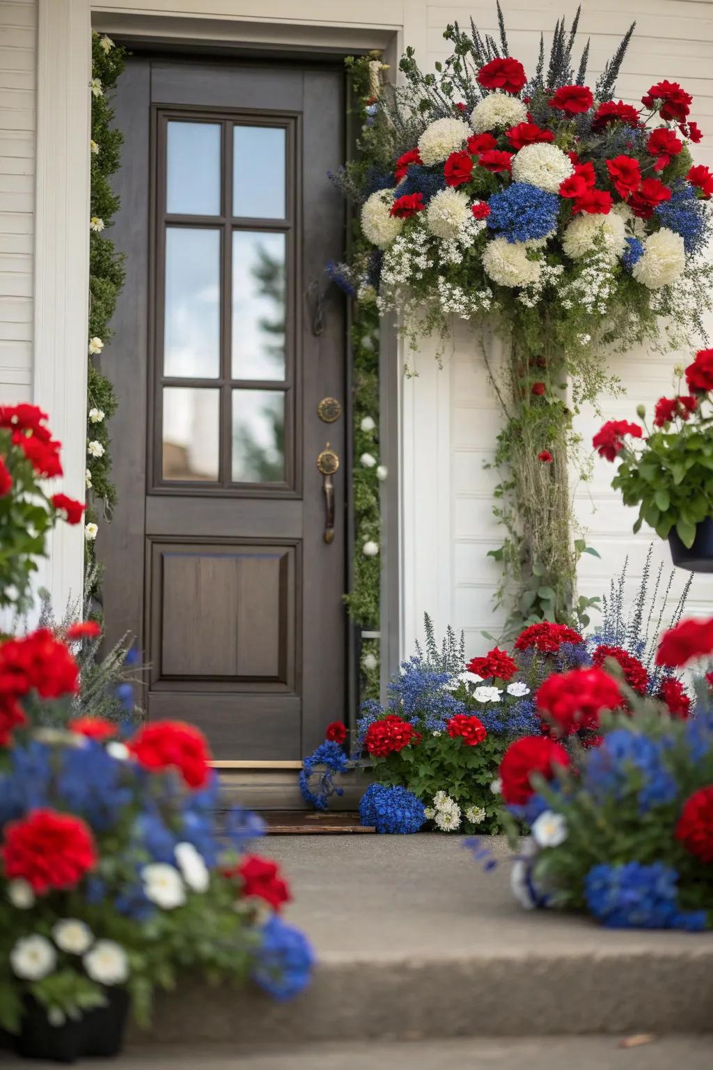 A vibrant floral arrangement that adds a touch of natural beauty and patriotism.