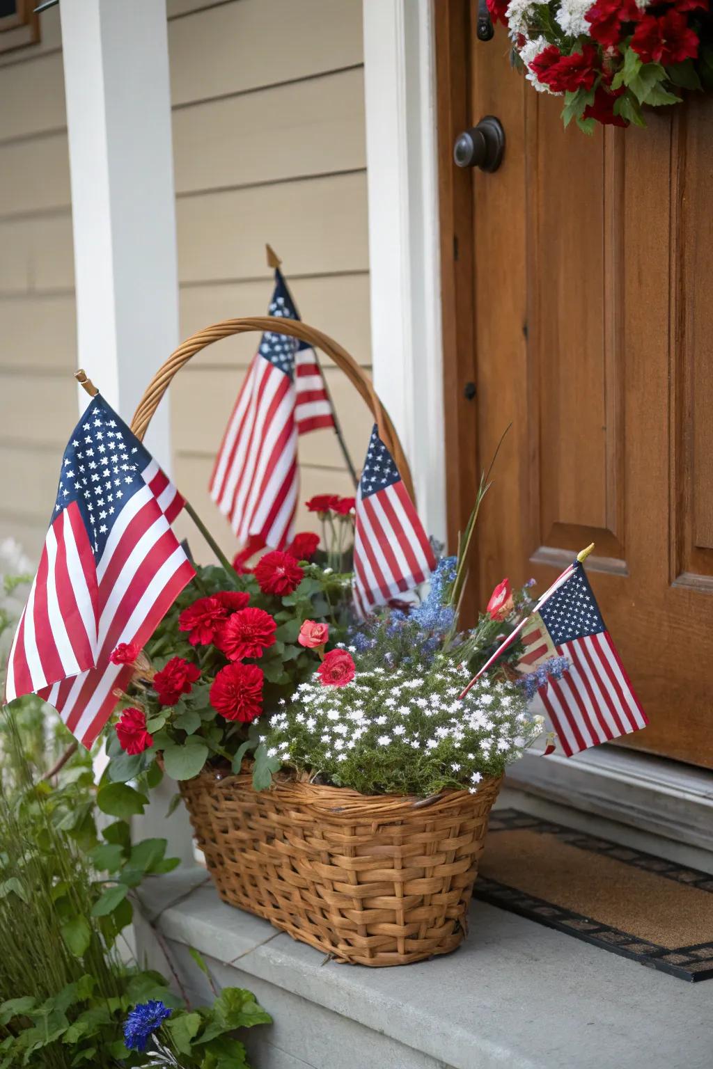 A delightful patriotic basket that serves as a charming focal point.