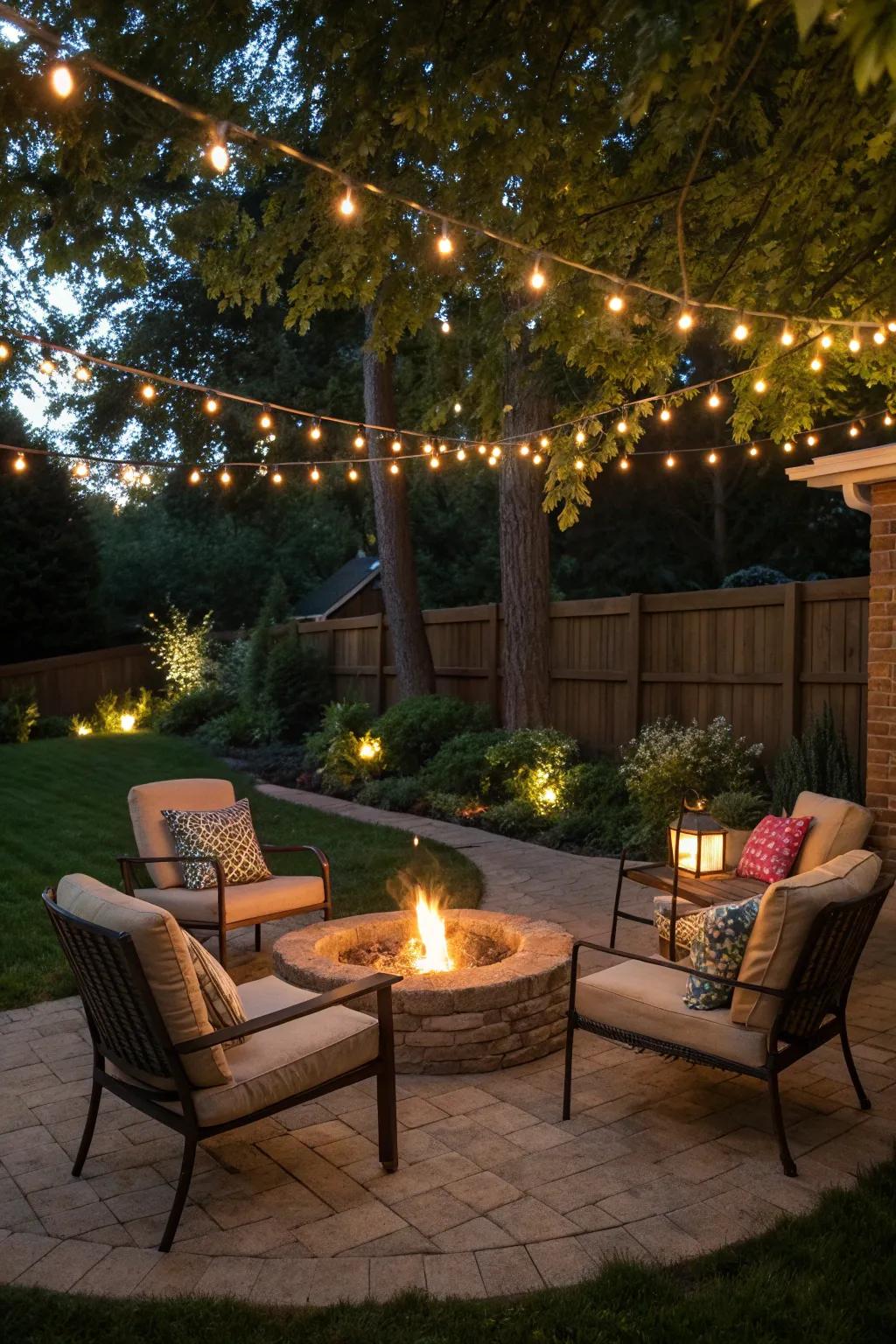 Create a cozy gathering spot with a fire pit centerpiece.