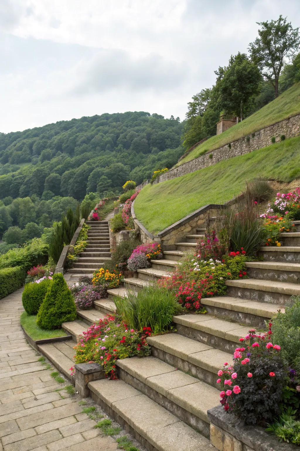 Elevate your garden with beautifully designed terraced steps.