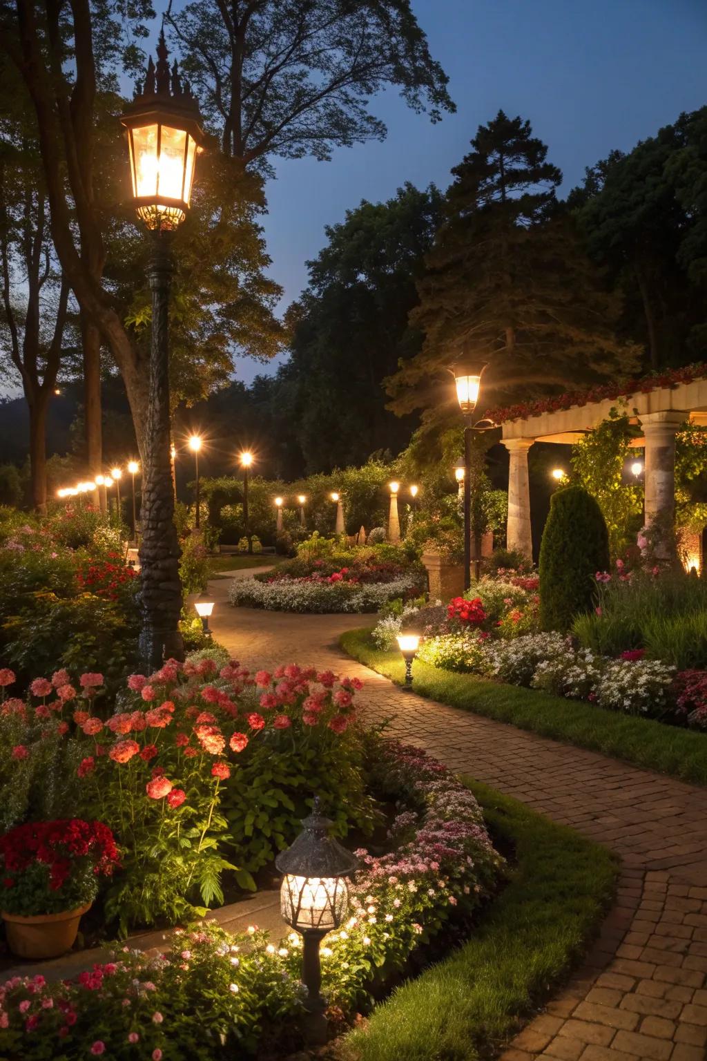 Transform your garden with enchanting night lighting.
