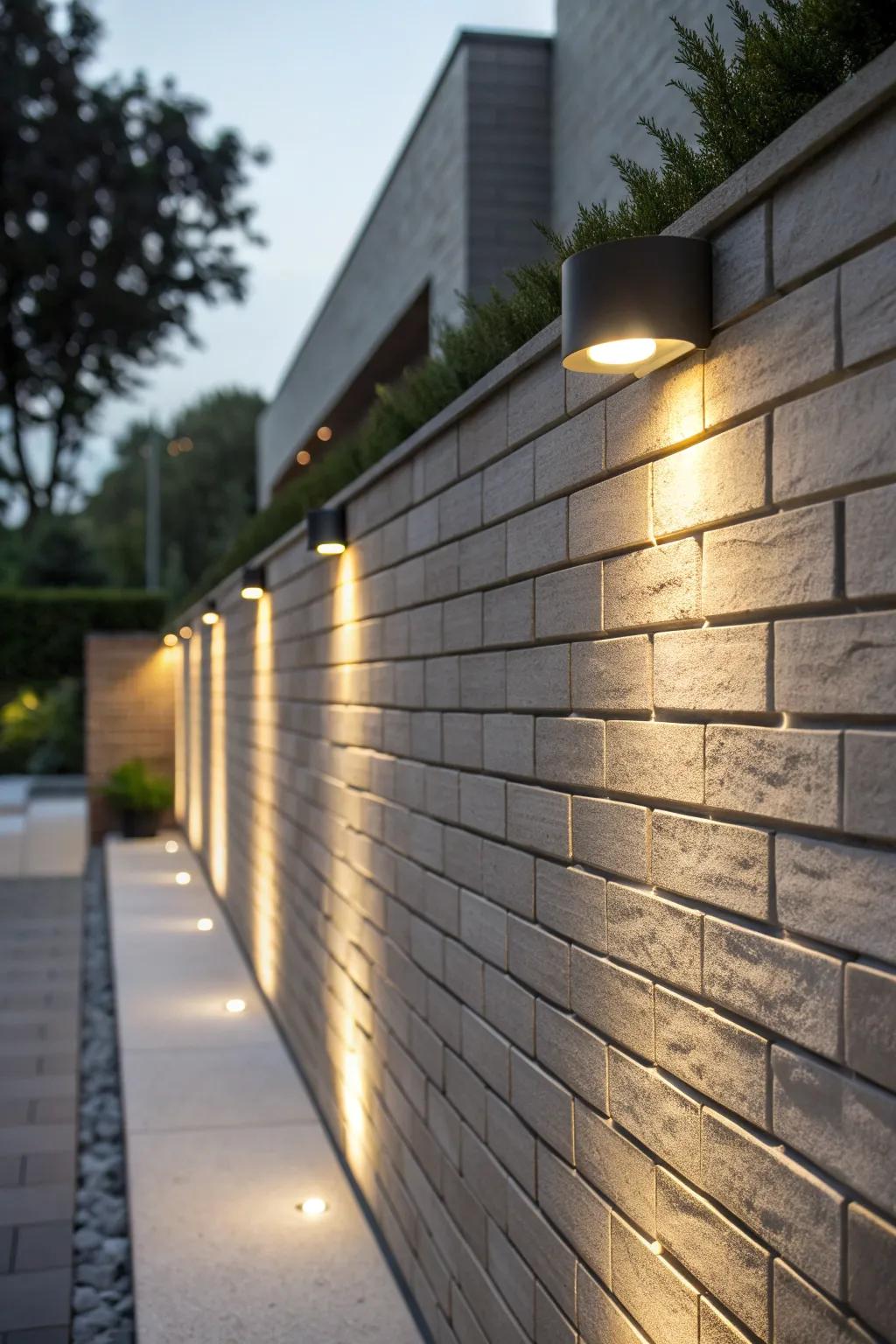 Recessed lighting adds a modern touch to classic brick.