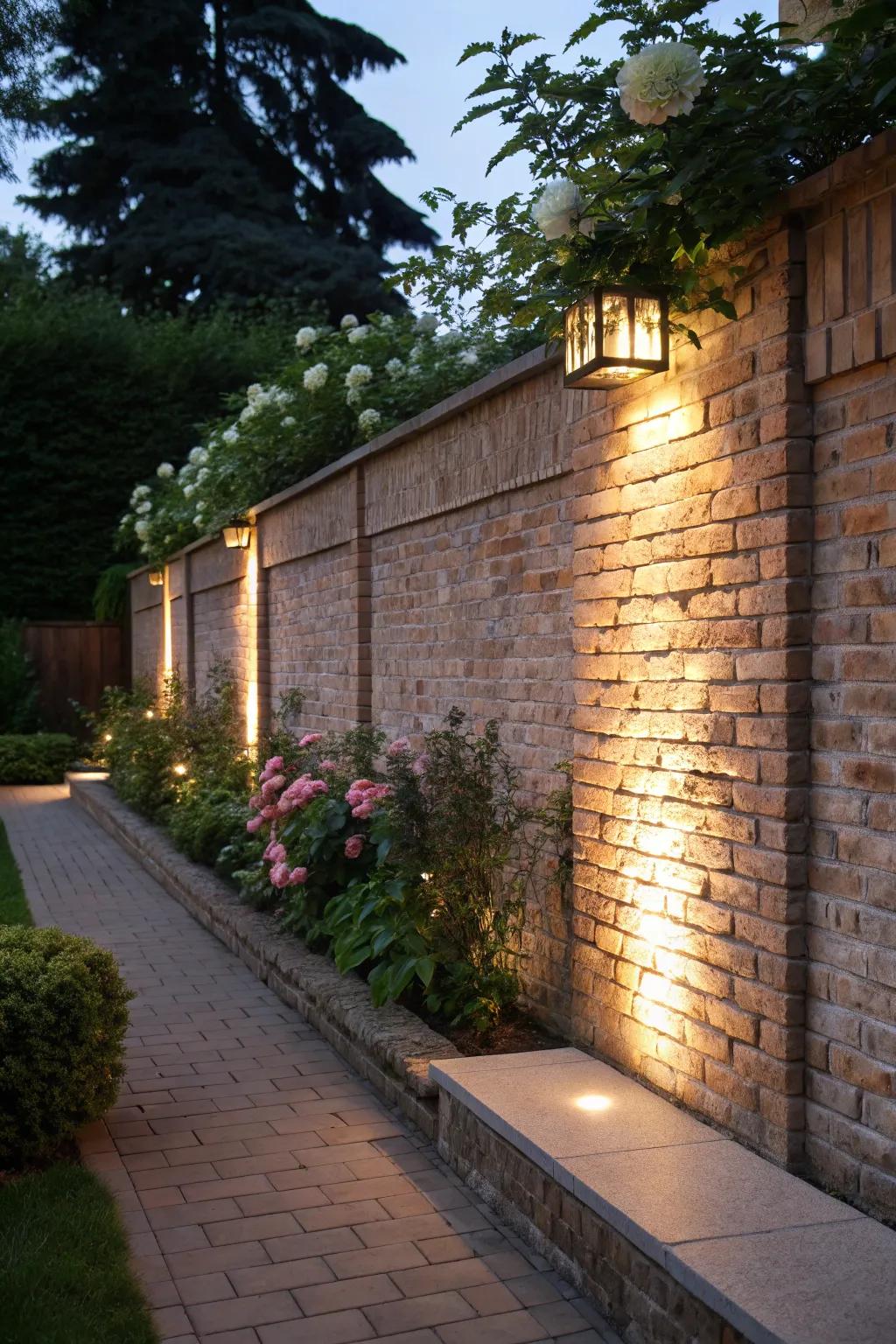 Uplighting enhances the natural beauty of brick textures.