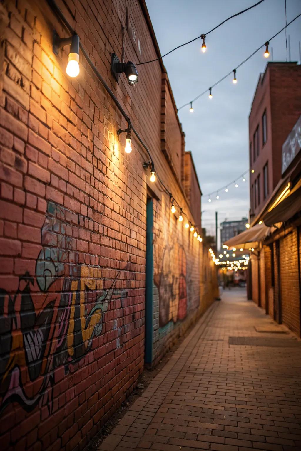 Graze lighting highlights the intricate textures of brick.