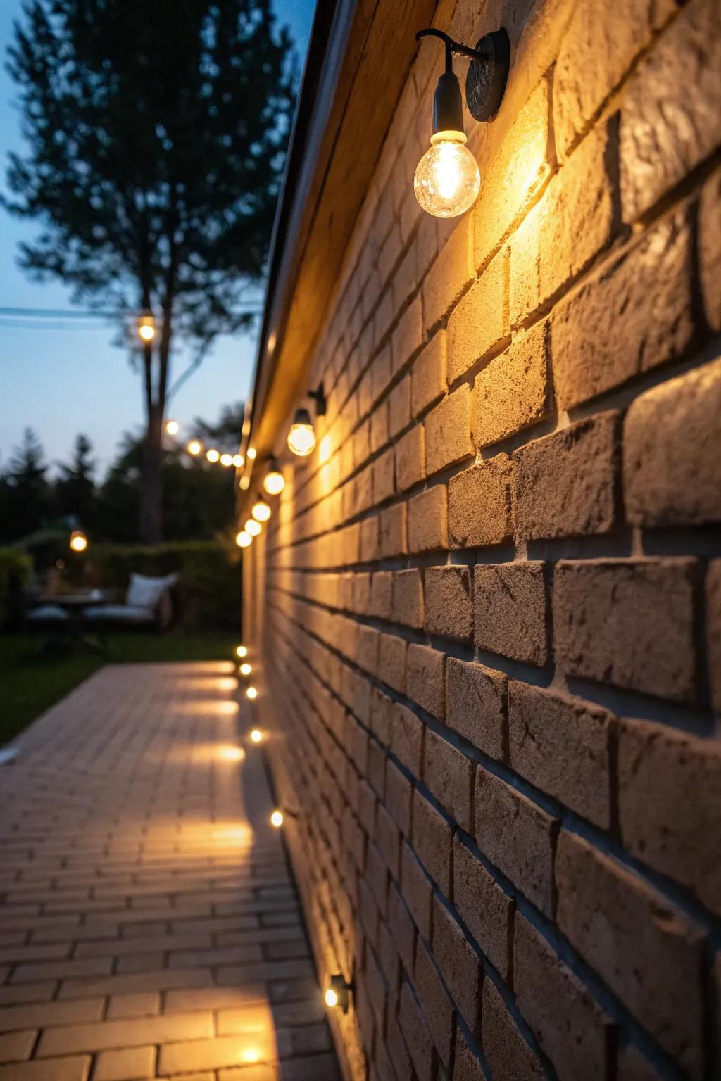 Glow lights add charm and warmth to brick walls.